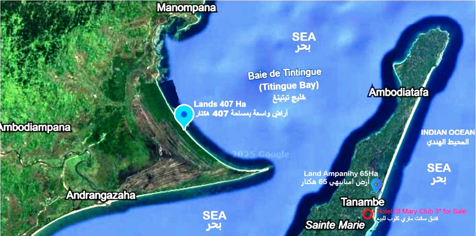 Saint Mary Club β Location map: Tintingue Bay, Sainte-Marie Island, Manompana, Tanambe